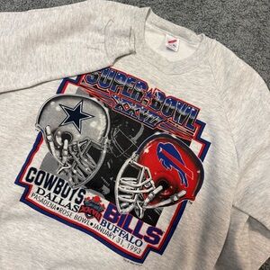 Vintage NOS Buffalo Bills Dallas Cowboys Super Bowl Crew Neck Sz XL Gray 1993